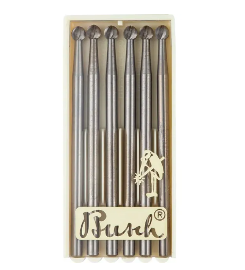 Pack of 6 Busch® Round Burs 3.00mm tungsten vanadium steel rotary cutting tools for jewelry and stone setting