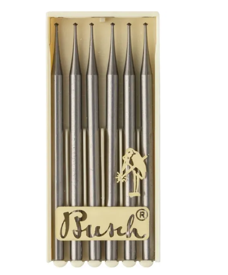 Set of six Busch 90° Hart Burs 0.90mm tungsten vanadium steel precision carving tools for jewelry and metalwork