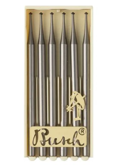 Pack of six Busch 1.2 mm 90° Hart Burs for precision stone setting in jewelry and metalwork