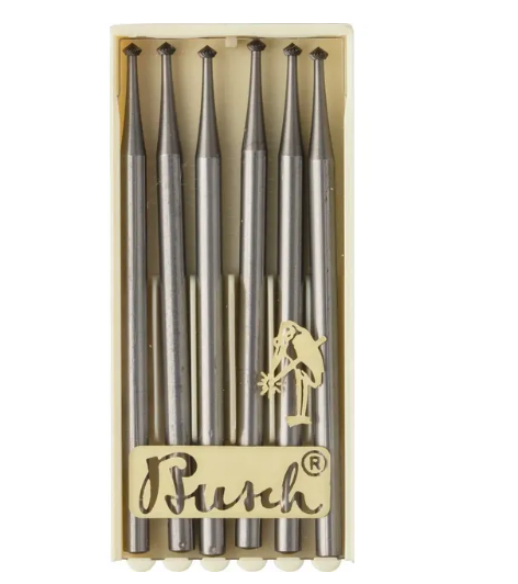 Busch 1.7 mm 90° Hart Burs set of 6 precision tungsten vanadium steel burs for jewelry making and stone setting