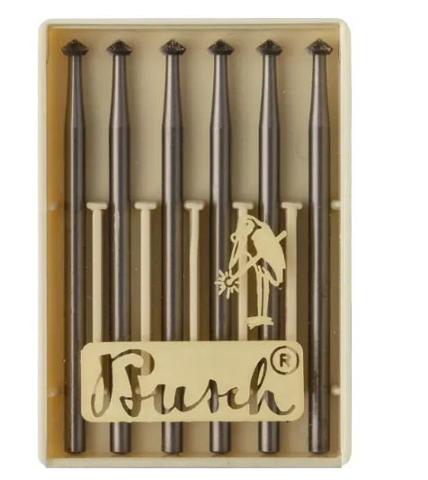 Busch 3.0 mm 90° Hart Burs set made of durable Tungsten Vanadium Steel for precise stone setting and clean cuts in jewelry making