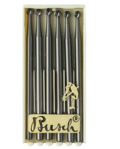 Busch® Round Burs pack of 6 tungsten vanadium steel 0.40mm cutting size for stone setting and deburring