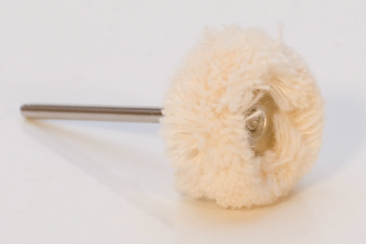 12 piece 7/8 inch mounted muslin polishing mops with 3/32 inch shank for resin and plastic finishing