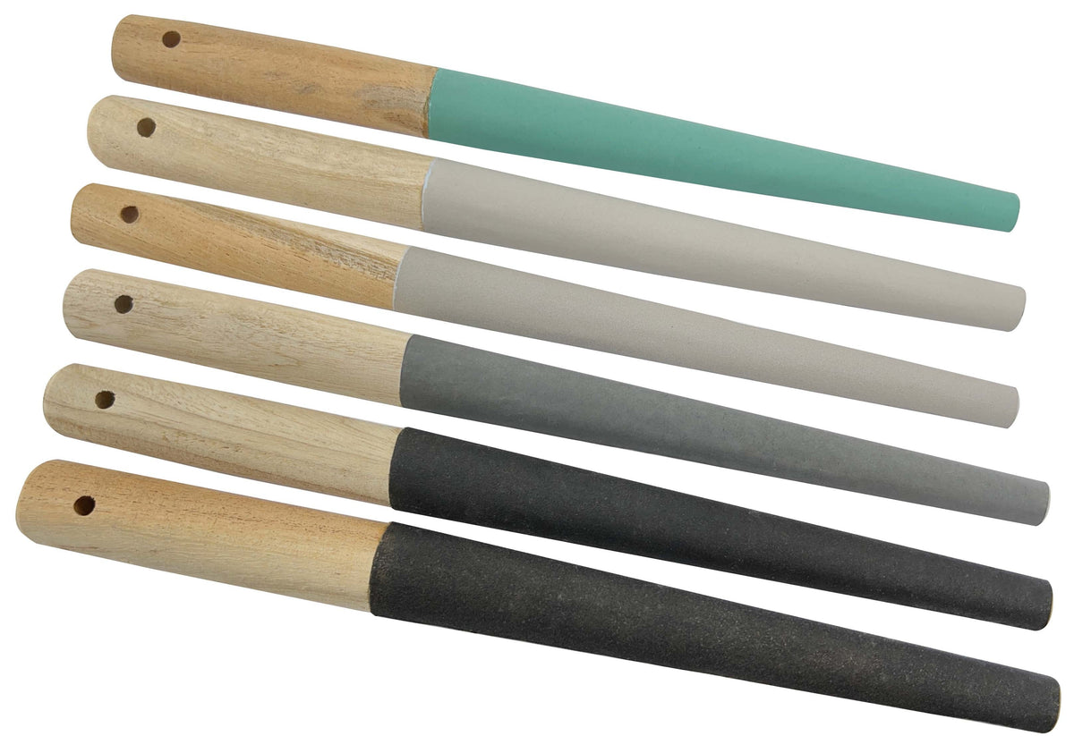 9-1/4" half round sanding sticks set of 6 with grits 6/0 to 2 for versatile pre-polishing and finishing