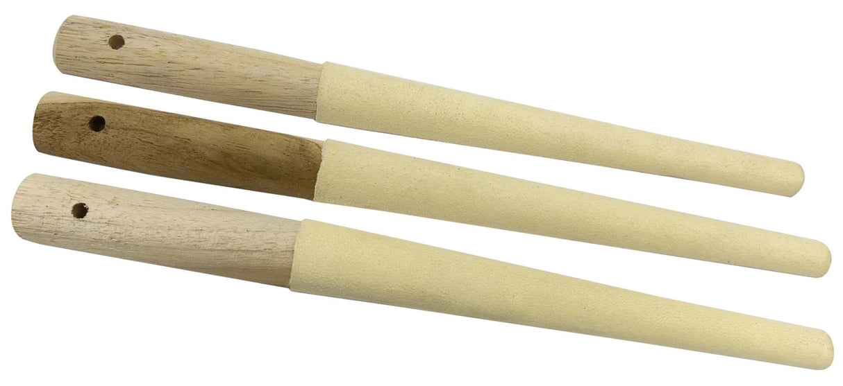 Chamois Half Round Buff sticks pack of 3 for jewelry polishing with hardwood core and chamois wrap