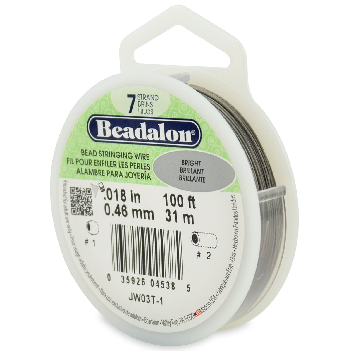 100ft spool of Bright Beadalon 7 Wire 0.18 inch stainless steel bead stringing wire