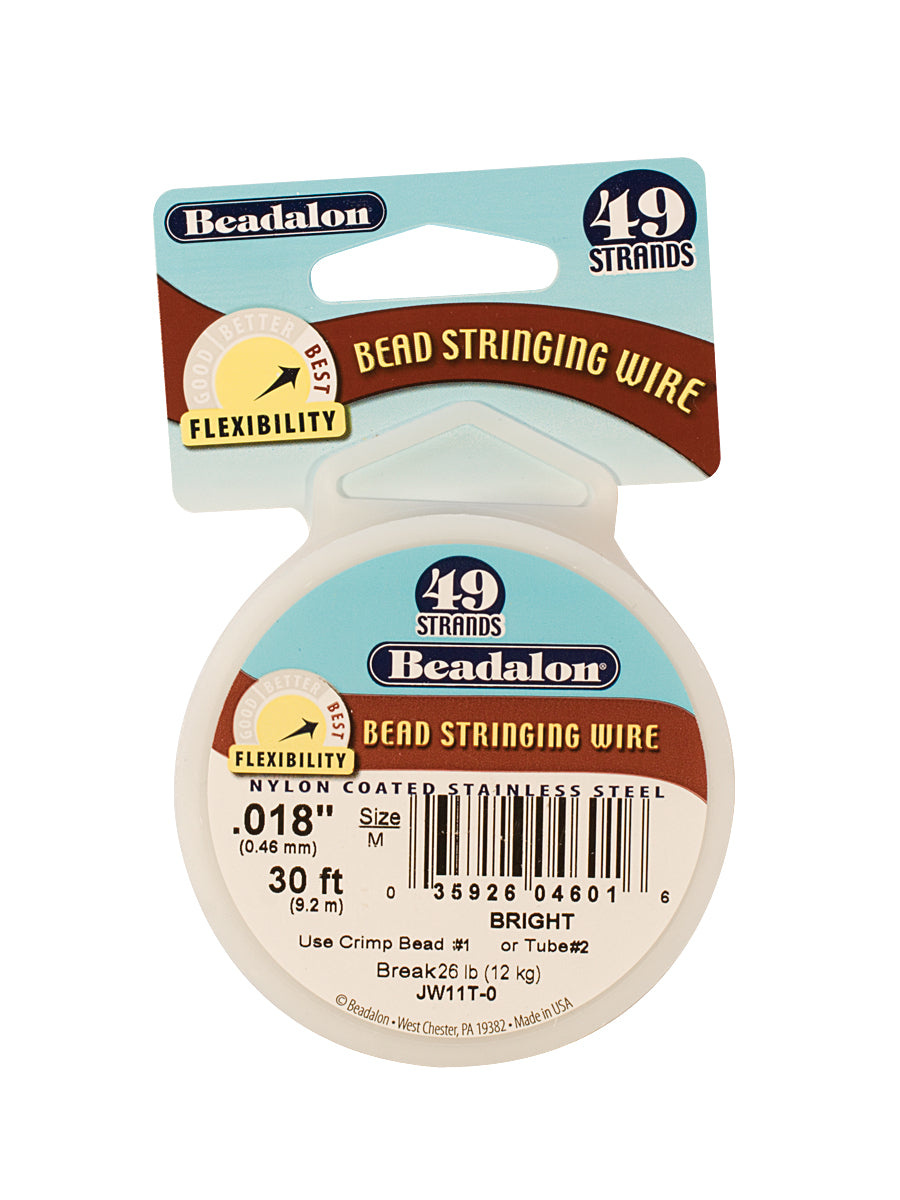 Beadalon 49 Wire 30ft spool bright 0.18" stainless steel bead stringing wire flexible and durable