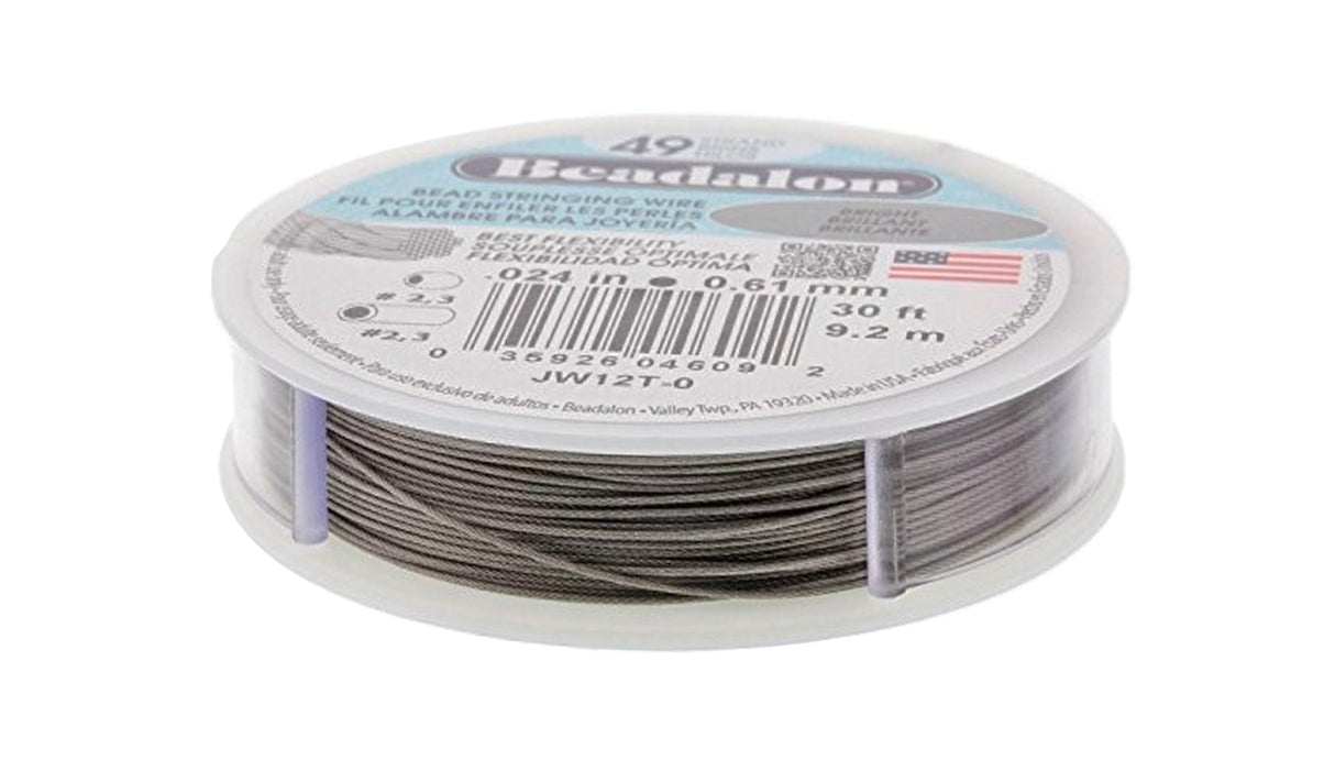 30-foot spool of Beadalon 49 bright stainless steel wire 0.24 inch diameter for jewelry stringing