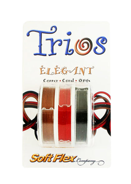 Soft Flex Trio jewelry wire set with copper, coral, and onyx colors, 0.19" medium gauge, tarnish-resistant and flexible