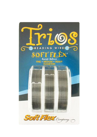 Soft Flex Trio satin silver wire set with fine, medium, and heavy diameters for beadwork and wire-wrapping projects