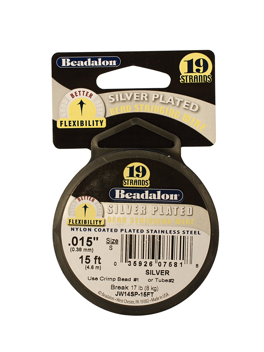 Beadalon Silver Plated Wire 15 ft flexible 0.15 inch diameter stainless steel core jewelry wire