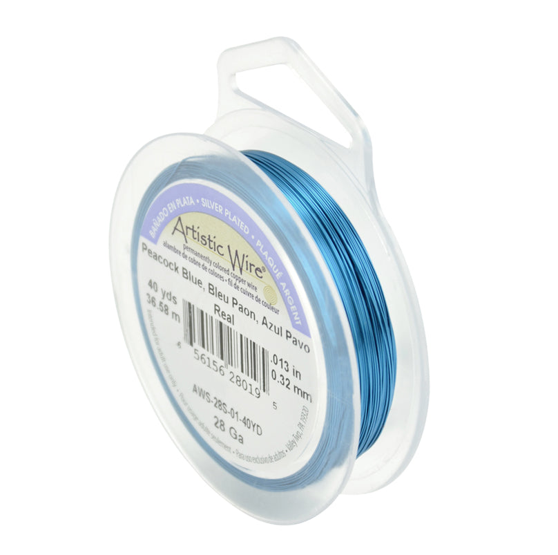 Spool of 28 gauge peacock blue silver wire, 40 yards for jewelry making and wire wrapping.