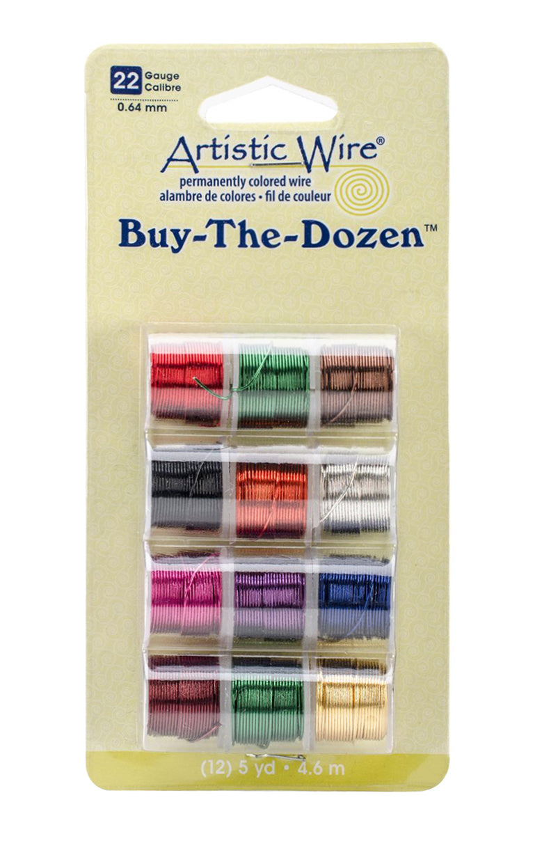 Pack of 12 Artistic Wire - 22 Gauge enamel-coated colored copper craft wire spools