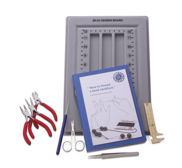 9-Piece Beading Kit with bead design board, pliers, scissors, and instruction book for beginners