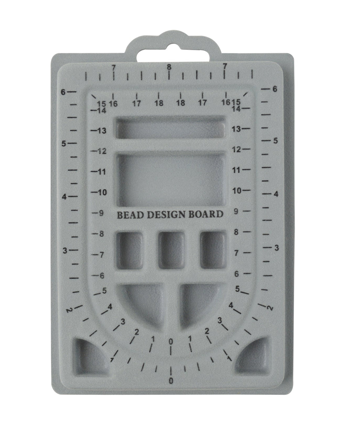 6-1/2" x 4-1/2" Mini Flocked Bead Board with measurement markings and compartments for bracelet making and bead organization