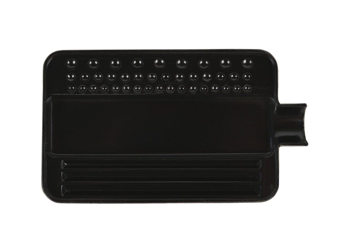 Black 4" x 2-1/2" sorting tray with grooves and round indentations for bead and findings organization