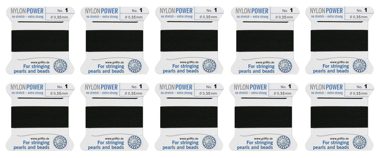 Pack of 10 Griffin #1 Black Nylon Bead Cord Set by PMC Supplies