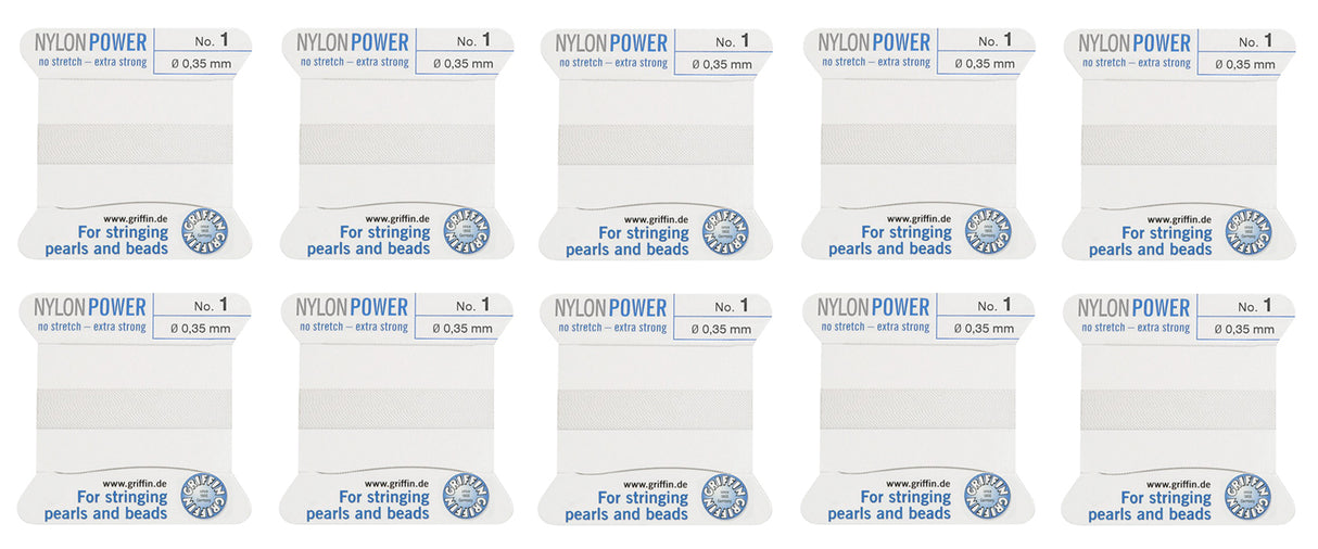 Pack of 10 Griffin White #1 Nylon Bead Cord by PMC Supplies