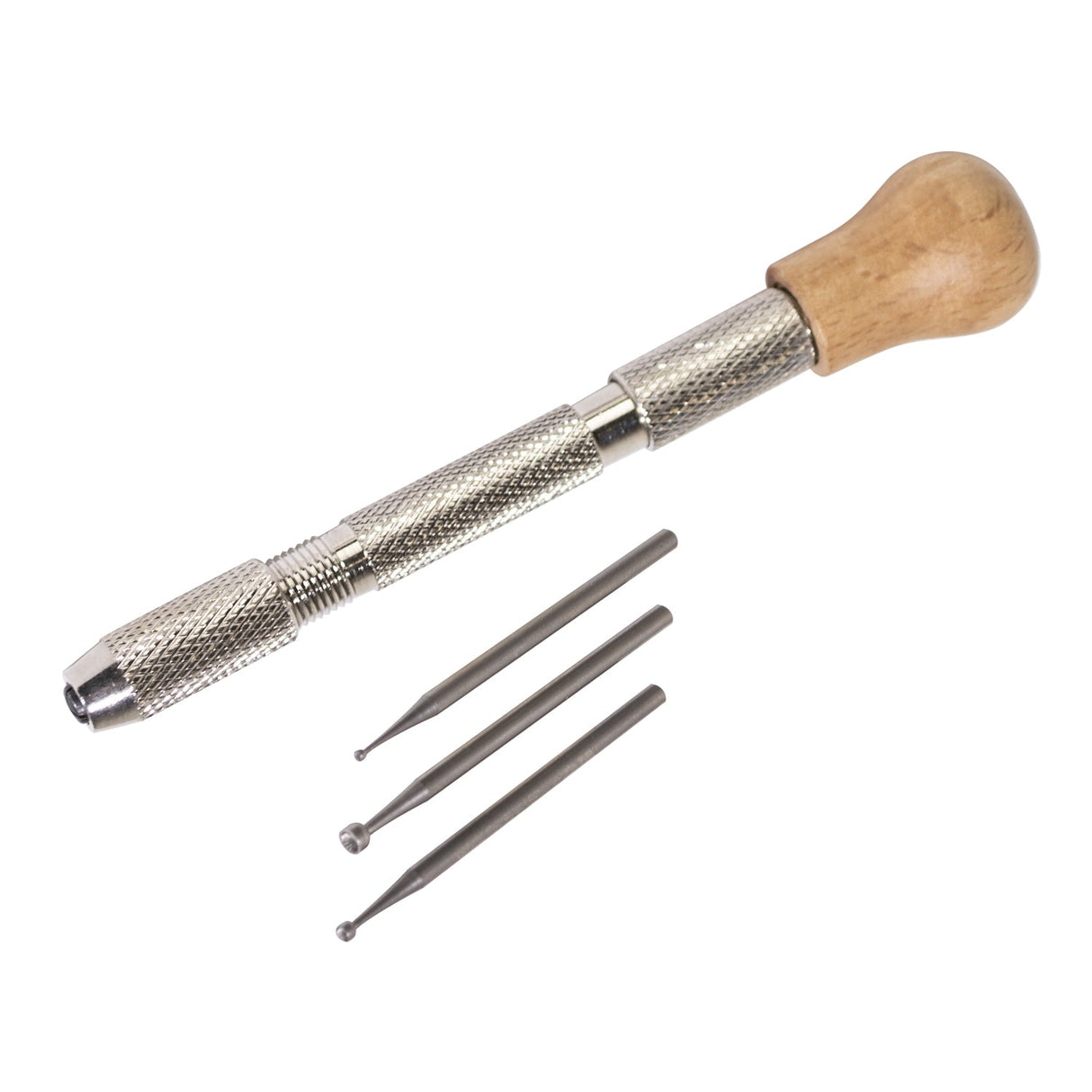 Wire Rounder Set with three cup burs and wooden top swivel pin vise for precise wire shaping