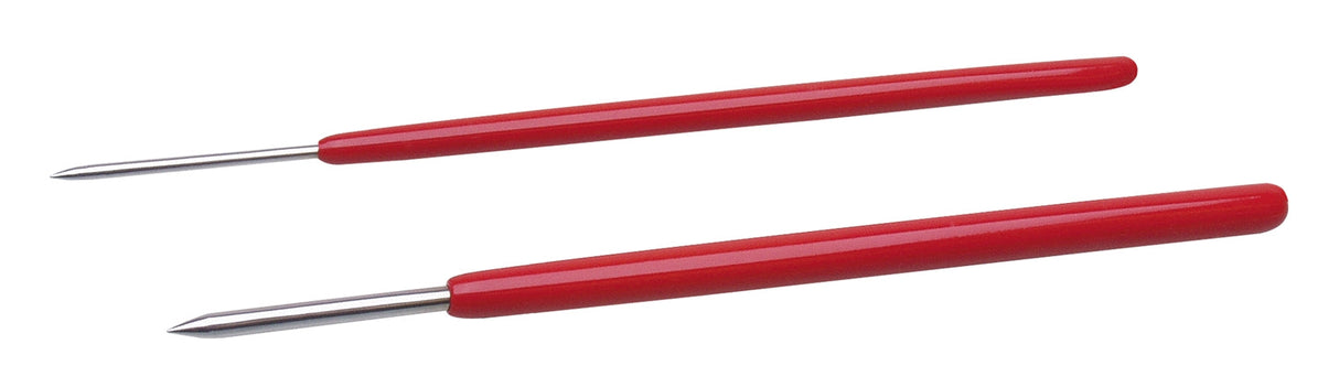 Pack of 2 stainless steel burnishers with red PVC grips in sizes 2mm and 3.5mm for jewelry making and precise finishing