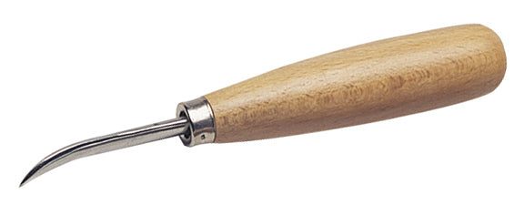 1-1/2" curved burnisher with hardwood handle and polished tool steel tip for jewelry making and bezel setting