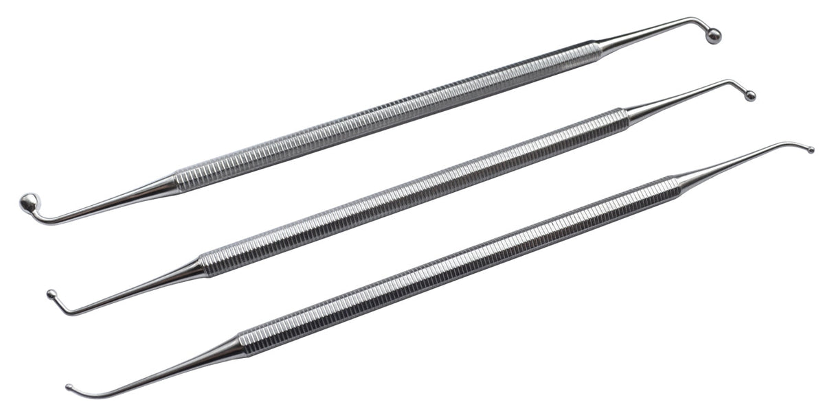 Set of 3 double-ended stainless steel burnishers with round heads for metalwork and jewelry making