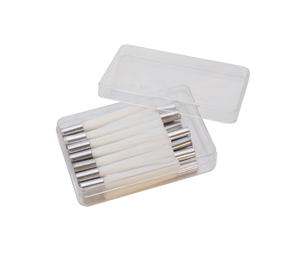 Box of 24 nylon scratch brush refills with durable bristles for coated, metal, and composite surfaces in clear plastic case