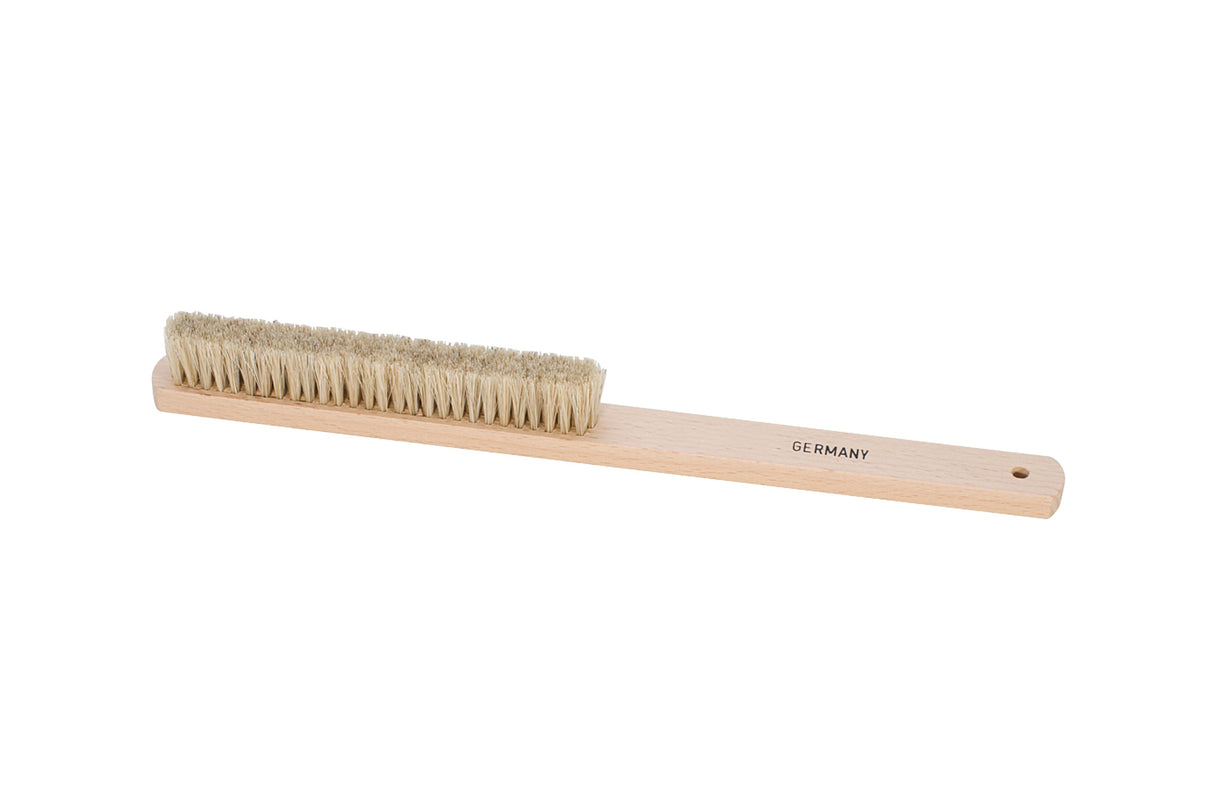 10" Glasgow Brush with soft white bristles and wooden handle for delicate cleaning tasks
