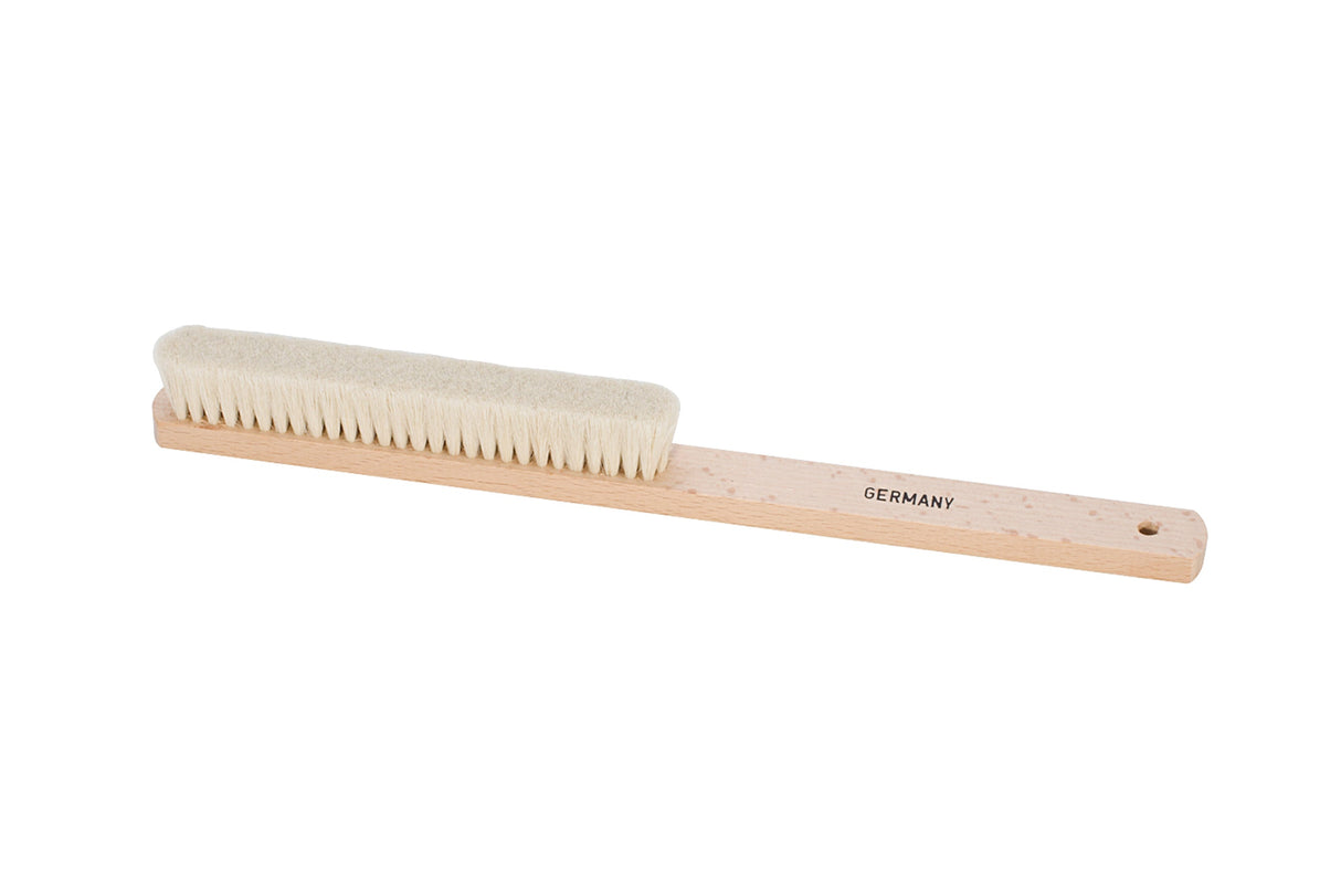 10-Inch Glasgow Brush with extra soft white bristles and wooden handle for delicate cleaning tasks