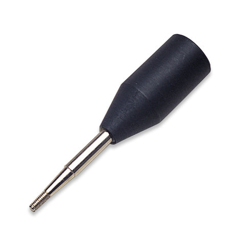 Black left-hand adapter mandrel with tapered spindle for 1/8" miniature brush attachment and industrial polishing tasks