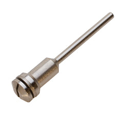 Nickel-plated mini mandrel with 1/4" threads and 1/8" shank for precise threading and secure fittings