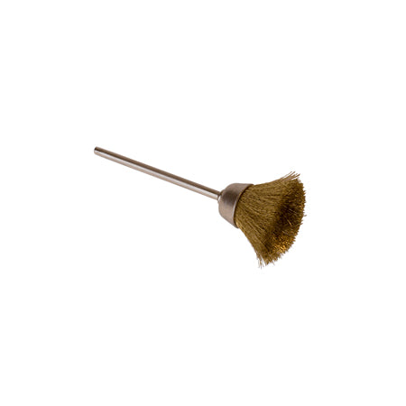 1/2 inch cup brush with brass crimped bristles and 3/32 mandrel for metal and wood finishing