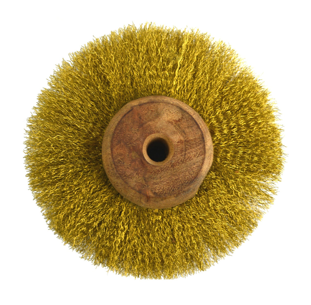 3-inch circular brass brush with crimped wires for deburring and surface finishing