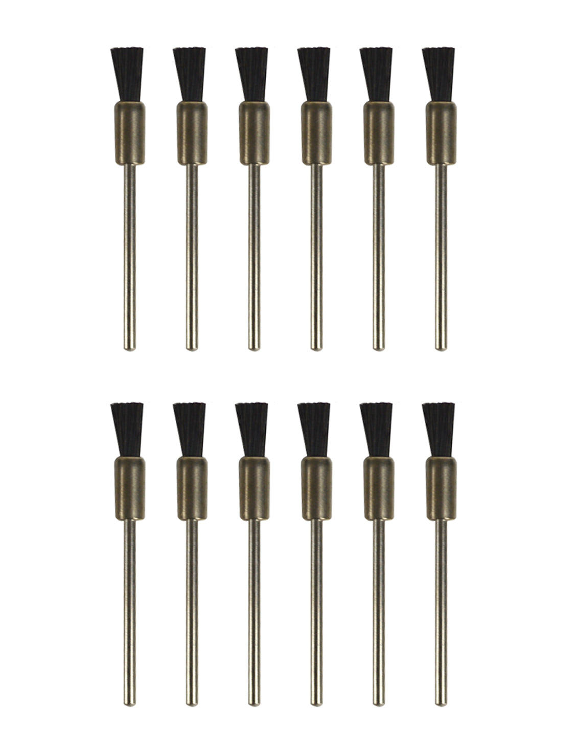 Set of 12 black bristle mounted end brushes with 3/32 inch shank for jewelry polishing and metal cleaning