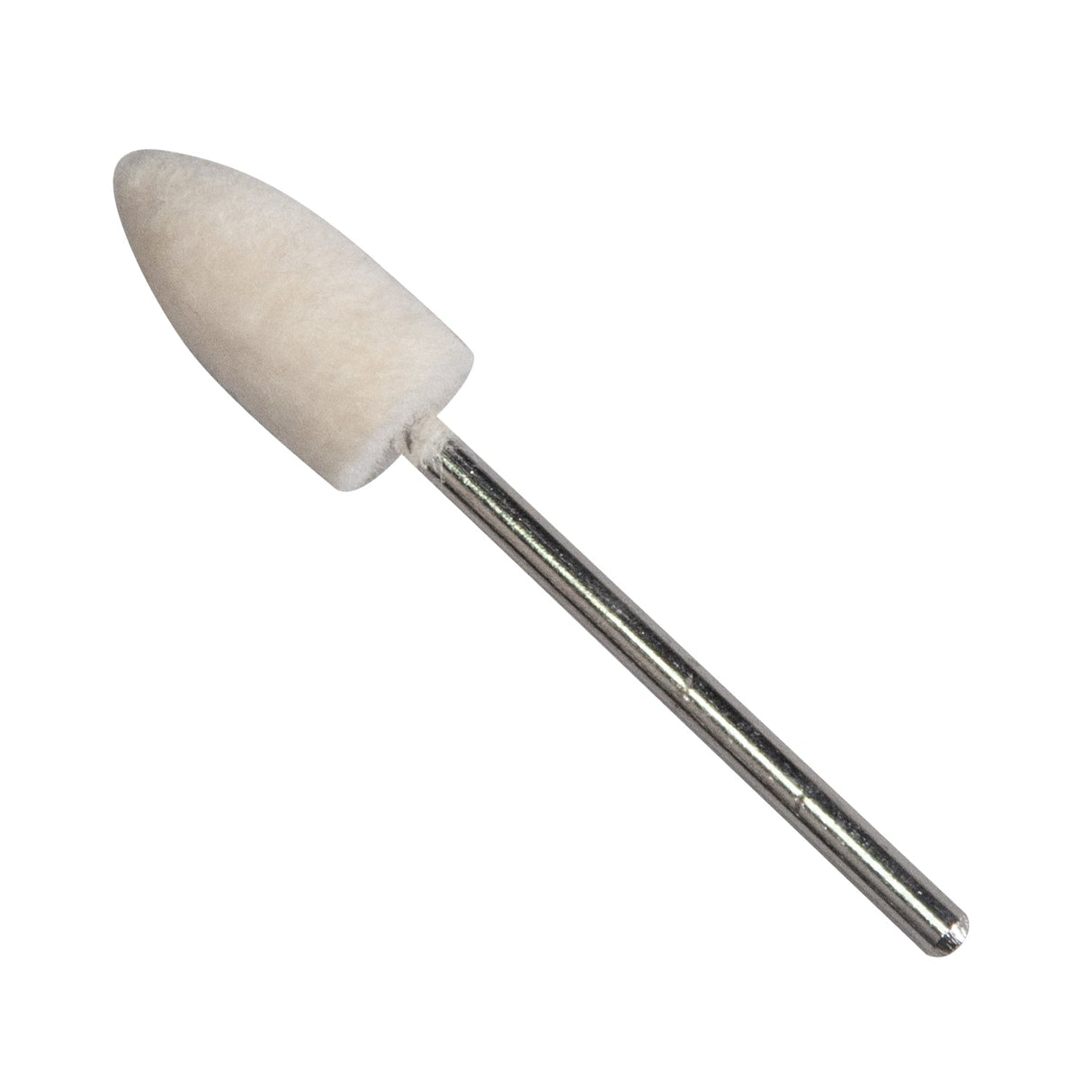 Pointed felt bob mounted on metal mandrel for precision polishing and finishing tasks