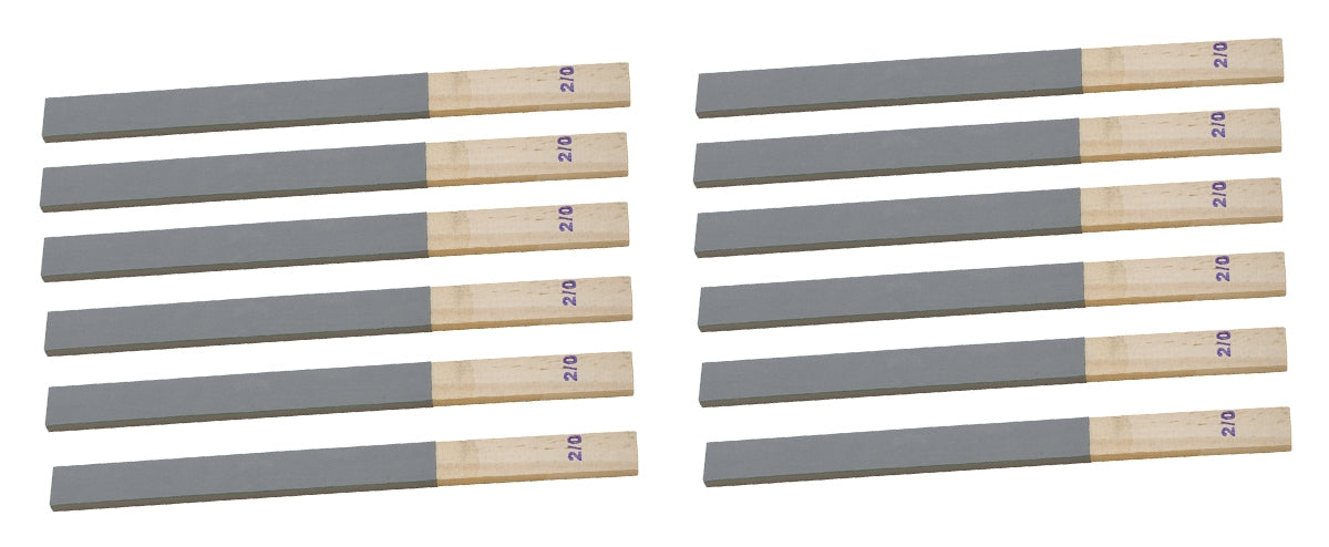 12 pack 11 inch by 3/4 inch grit 2/0 emery sanding sticks with wood handles for precision metal sanding