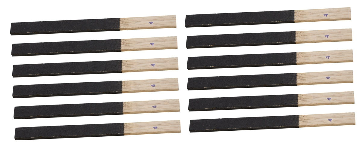 12 pack of 11-inch grit 4 emery sanding sticks with wooden handles for metal finishing