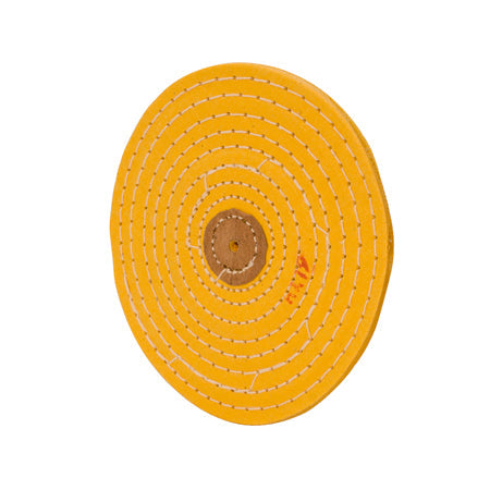 Yellow Knife Edge Buff 6x12 with stitched leather center for precision polishing and compound retention