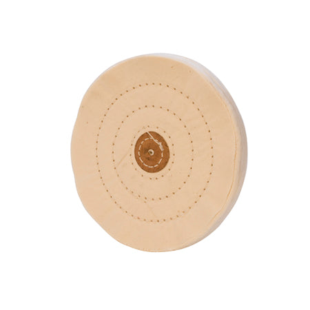 White muslin buff stitched with leather center for polishing and final shine