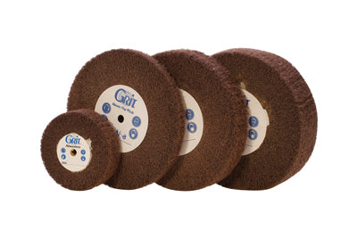 Red Satin Finish Buff abrasive wheels in various sizes for metal polishing