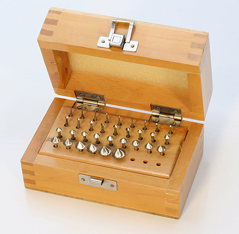 33 Piece HSS burr set with 90 degree burs in wooden storage box for metal, wood, and plastic work