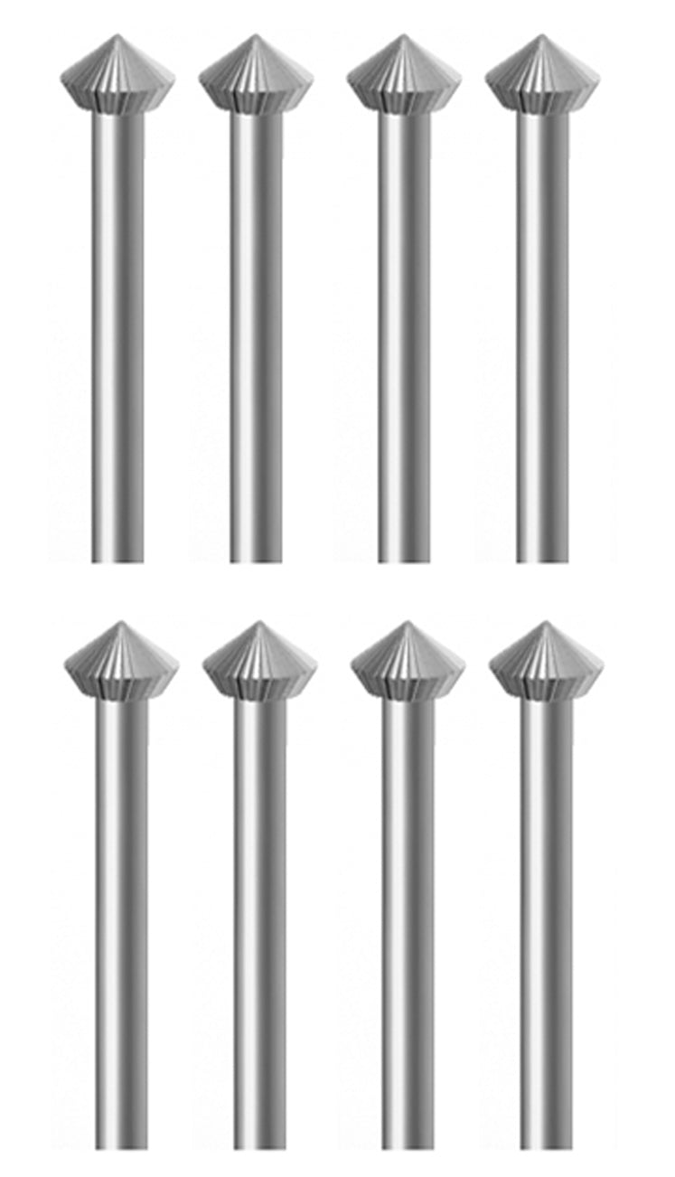 8-Piece 45 Degree Hard Bur Set with Swiss-milled vanadium steel and 3/32" shank for precision cutting and finishing