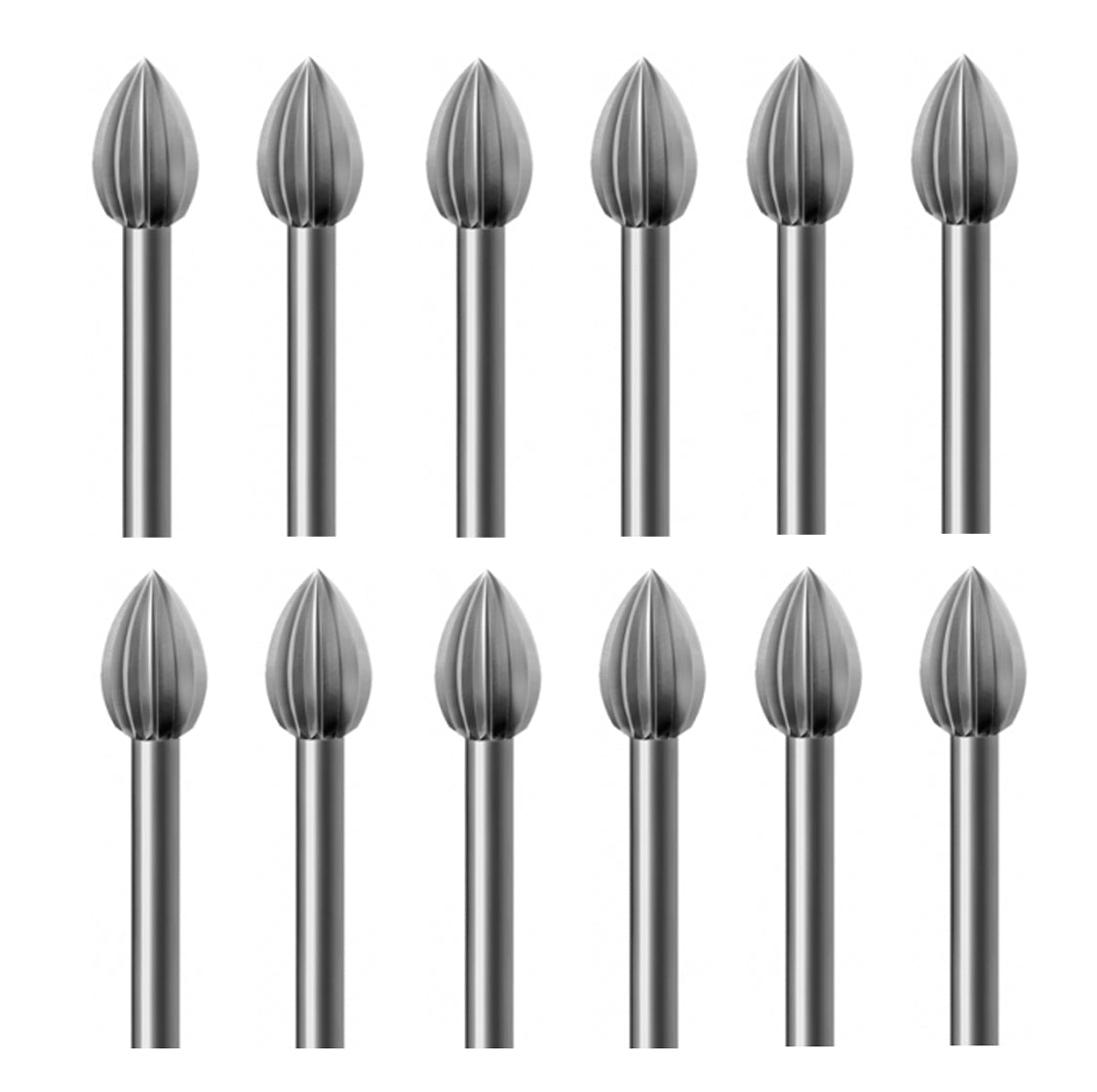 12-piece dental bud bur set made of durable Swiss-milled Vanadium steel for precise finishing and shaping