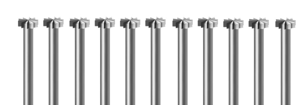 11-Piece Wheel Bur Set made of Swiss-milled Vanadium steel for precision material removal and quick-change handpiece compatibility