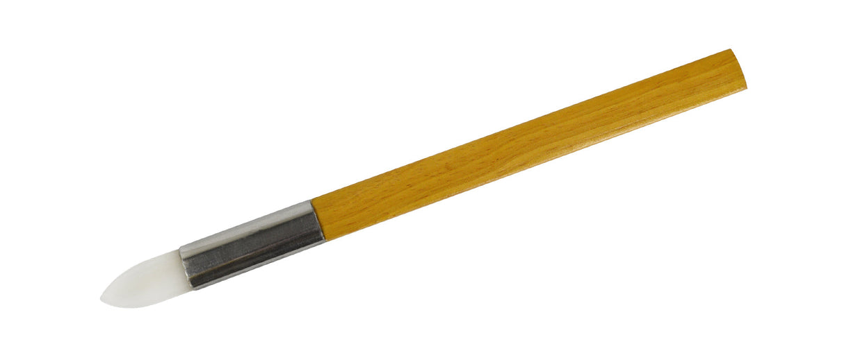 Agate burnisher tool with short straight agate tip and wooden handle for jewelry metal smoothing and bezel closing