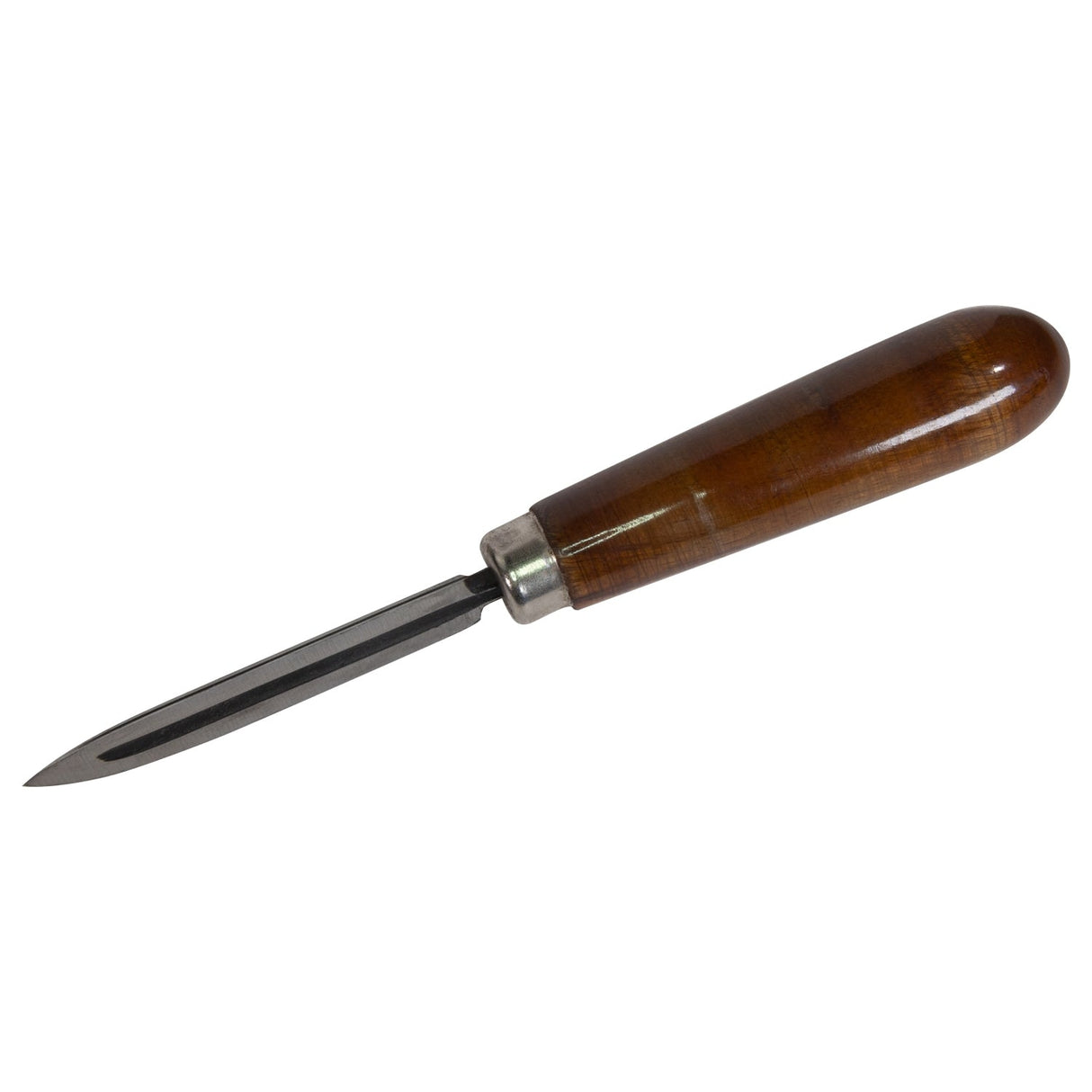 Deburring scraper with hollow blade and wooden handle, 6-3/8 inch length, for precise metal and plastic deburring.