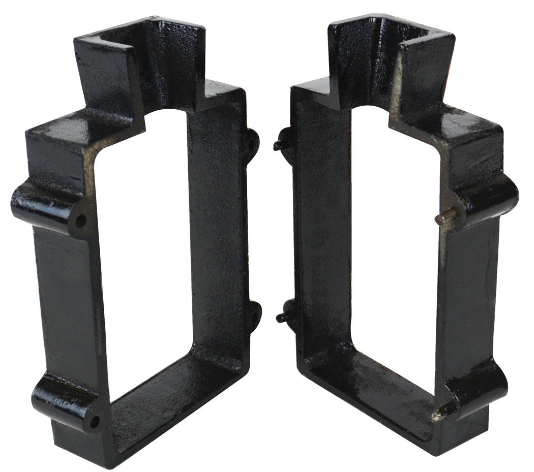 2-piece black cast iron mold flask frame with four alignment pins for sand casting projects
