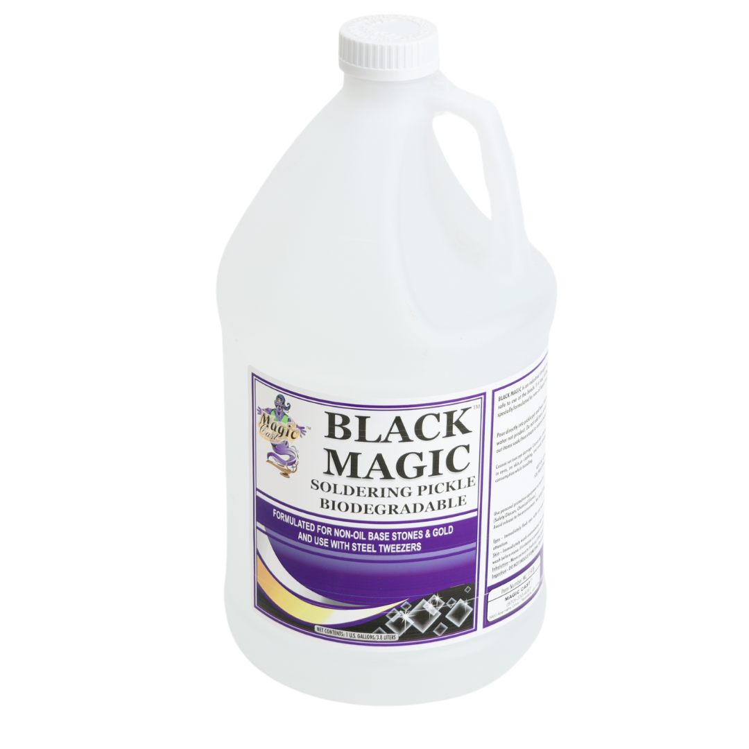 1 gallon jug of Black Magic Biodegradable Pickle Solution for safe, non-acid jewelry cleaning and oxidation removal