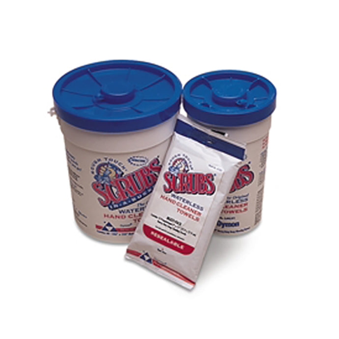 Pack of 10 Roughtouch™ Scrubs pre-moistened hand cleaning wipes for grease and dirt removal in workshops and garages