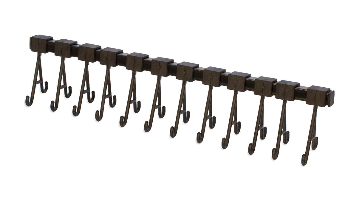Cleaning rack with 12 moveable hooks made of non-rust aluminum for cleaning tools organization